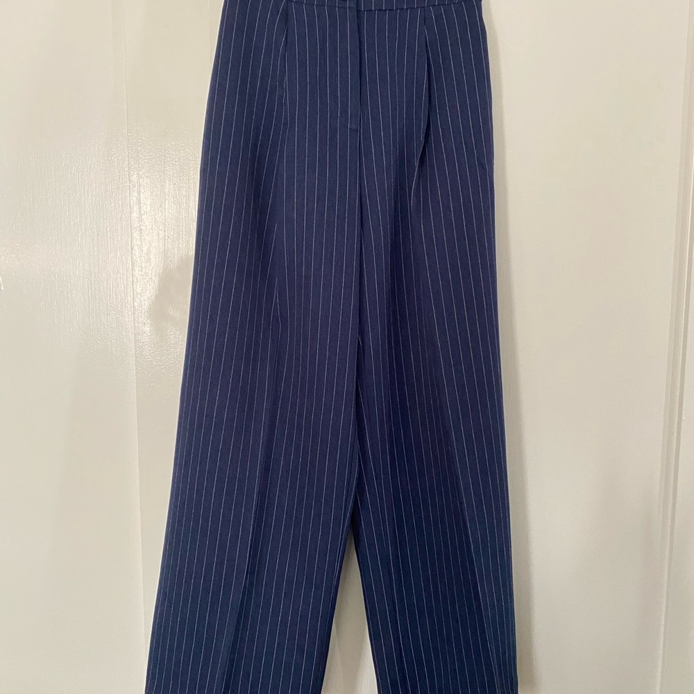 Navy Pinstripe Wide-Leg Trouser